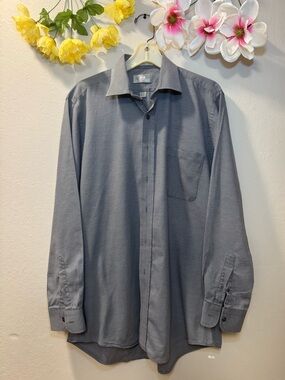 Stafford Men's Long-Sleeve Button-Up Shirt in Steel Gray